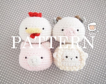 Animal Friends: Farm Edition PDF PATTERN (Chicken, Cow, Pig, and Sheep) Crochet|Amigurumi