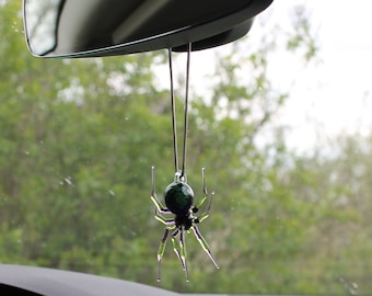 Car jewelry Glass Spider - Mirror Accessories Blown glass Spider - Spider to hang on the rearview mirror - Car Mirror Charm