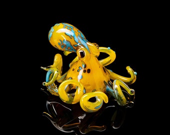Small Yellow Glass Octopus glass figurine Octopus