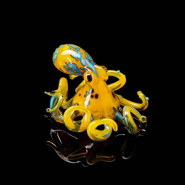 Kleine gelbe Glas-Oktopus-Glasfigur Oktopus