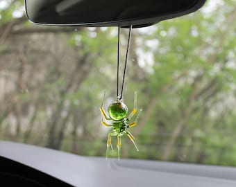 Rear view mirror charms Glass Spider - Mirror Accessories Blown glass Spider - Spider to hang on the rearview mirror - Car Mirror Charm