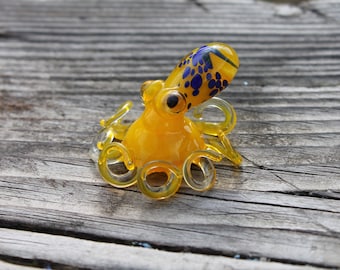 Small Glass Yellow Octopus figurine Glass Kraken Octopus Glass Blown Octopus Planter Decor