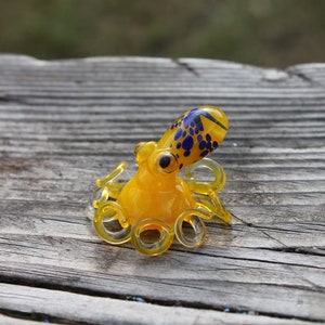 Small Glass Yellow Octopus figurine Glass Kraken Octopus Glass Blown Octopus Planter Decor