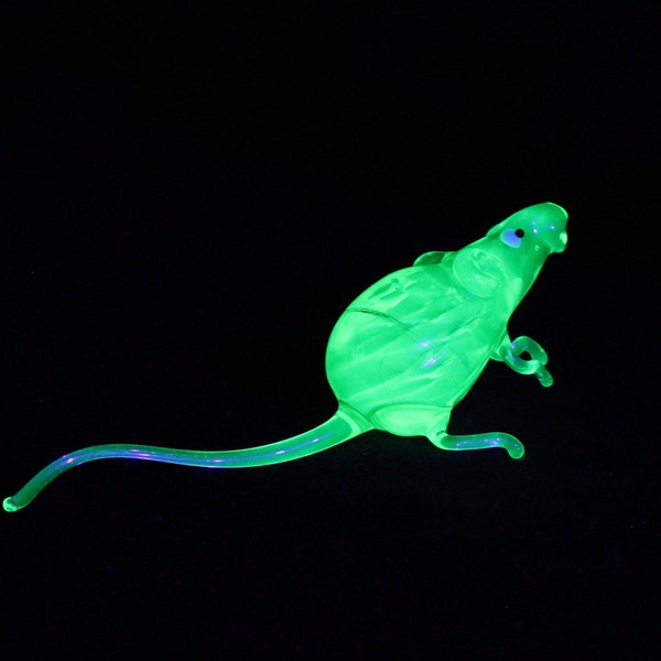 Uranium Glass Rat  Uranium Vaseline Glass Figurine Rat  Glass UV mouse Glass Figurine