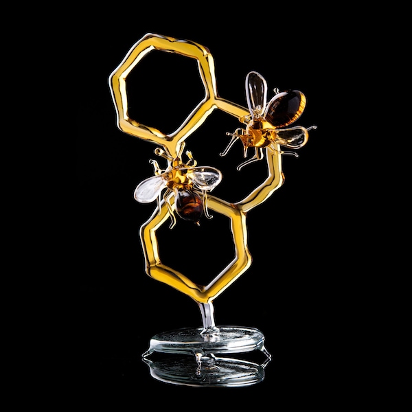 Abeille de verre Figurine de collection soufflée, Animaux en verre, Verre d’art, Verre soufflé, Sculpture en verre, Art en verre