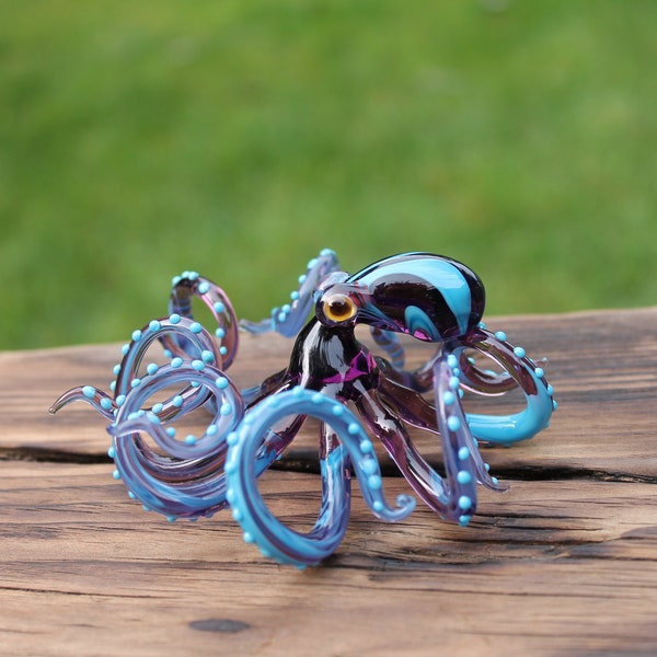 The Purple turquoise Kracken Collectible Wearable Boro Glass Octopus Necklace / Blown Glass Octopus figurine