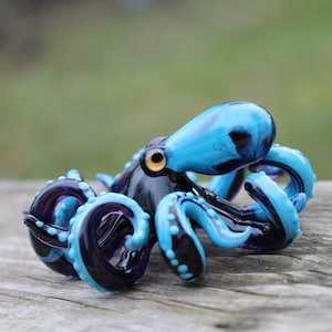 Purple turquoise Octopus Collectible Wearable Boro Glass Octopus Necklace / Blown Glass Octopus figurine