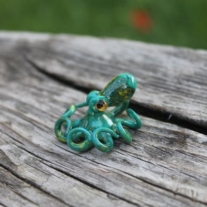Blown Glass Green and Yellow Octopus glass figurine Octopus Glass Ocean Octopus Kraken Glass Octopus Figurine