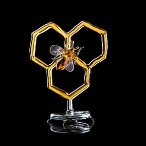 Glass Honeycomb and Bee Collectible Figurine Glass Bee  Blown Glass honeybee  Honeybee and Honey comb