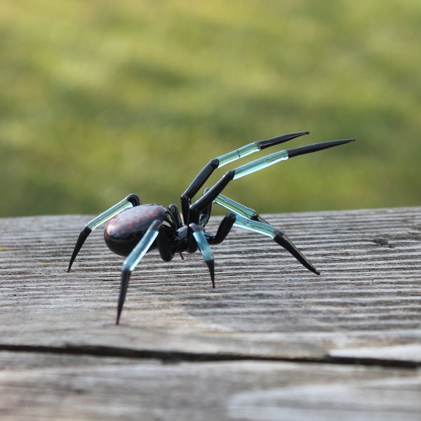 Blown Glass Figurine Art Insect  Black SPIDER, Art Glass Spider Figurine Glass Figurine Animal Figure Glass Sculpture