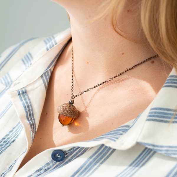 Peter Pan Kiss Necklace Glass Acorn Necklace acorn ornament  made from flamework Glass Acorn Necklace