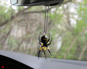 Rear view mirror charms Glass Spider - Mirror Accessories Blown glass Spider - Spider to hang on the rearview mirror - Car Mirror Charm