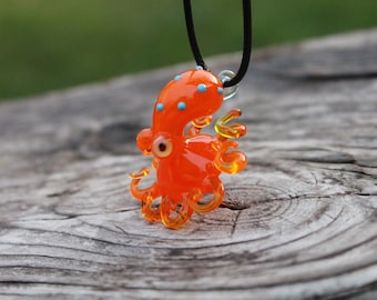 Handcrafted Banded Octopus Murano Glass Pendant - Octopus Glass Rear View Mirror Charm