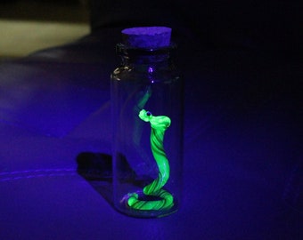 Uranium Glass Snake, Glow in the Dark snake in a Bottle , Uranium Glass Snake