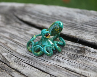 Blown Glass Green and Yellow Octopus glass figurine Octopus Glass Ocean Octopus Kraken Glass Octopus Figurine