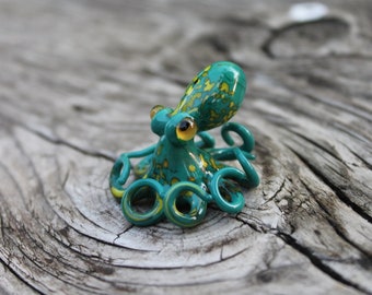 Blown Glass Green and Yellow Octopus