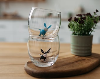 Drinking glass cup with donkey  figure, animal cup, table decor, donkey mug, stemless wine, glassware, water cup, cute glass mug, juice cup