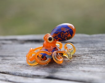 Small Glass Orange Octopus figurine Glass Kraken Octopus Glass Blown Octopus Planter Decor