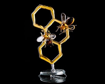 Glass Honeycomb and Bee Collectible Figurine Glass Bee  Blown Glass honeybee  Honeybee and Honey comb