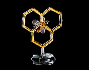 Glass Honeycomb and Bee Collectible Figurine Glass Bee  Blown Glass honeybee  Honeybee and Honey comb