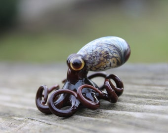 Blown Glass Maroon Brown-Blue Octopus glass figurine Octopus Glass Ocean Octopus Kraken Glass Octopus Figurine