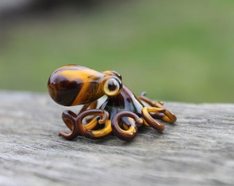 Small Brown Yellow Glass Octopus glass figurine Octopus