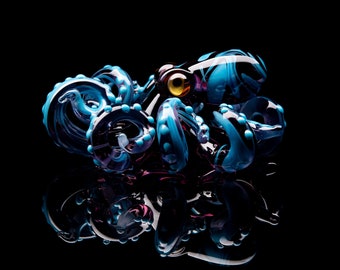 The Purple turquoise Kraken Collectible Wearable Boro Glass Octopus Necklace / Blown Glass Octopus figurine