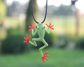 Frog pendant  Blown Glass Frog Sculpture Frog necklace Frog Glass Miniature