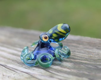 Blown Glass Blue Octopus | Pendants Glass Octopus | Glass Ocean Octopus | Kraken Glass Octopus Figurine