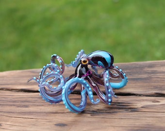 The Purple turquoise Kracken Collectible Wearable Boro Glass Octopus Necklace / Blown Glass Octopus figurine