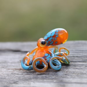 Blown Glass Orange and Blue Octopus glass figurine Octopus Glass Ocean Octopus Kraken Glass Octopus Figurine image 7