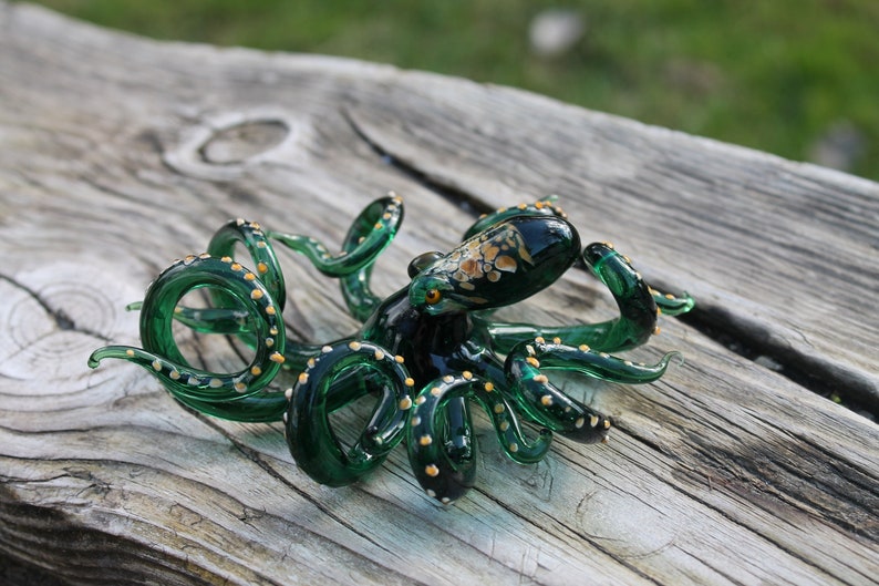 Blown Glass Octopus, Glass Octopus, Glass, Octopus, Ocean, Octopus Sculpture, Squid, Kraken, Cephalopod, Blown Glass, Octopus Figurine image 1