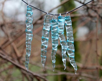 Glass Icicle Ornament, Unique Natural Ice Look, Christmas Tree Holiday Ornaments, Elegant Hand Blown Glass Icicles ornaments glass icicles