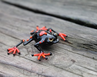 オレンジ色のカエルのガラスのミニチュア、動物ガラス、アートガラス