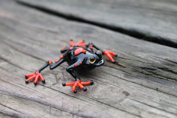 オレンジ色のカエルのガラスのミニチュア、動物ガラス、アートガラス