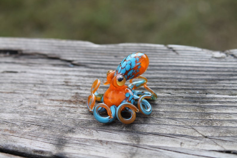 Blown Glass Orange and Blue Octopus glass figurine Octopus Glass Ocean Octopus Kraken Glass Octopus Figurine image 6