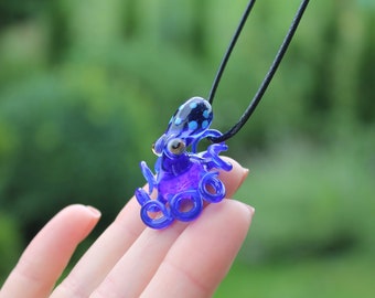 Small Octopus Jewelry Necklace Pendants Squid Octopus Pendant Blown Glass Gift for Her or Gift for Him