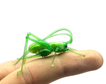 Grasshopper Glass Miniature, Migratory locust Animals Glass, Hand Blown Glass Lampwork Collectible Grasshopper Figurine