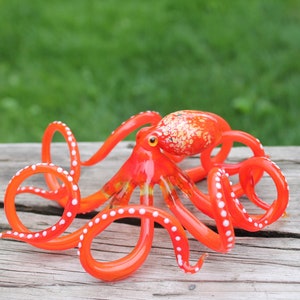 Red Glass Octopus Sculpture Kraken Cephalopod Miniature Blown Figurine  Blown Glass Octopus Glass Octopus Ocean