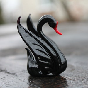 Glass Black Swan  Miniature, Animals Glass, Swan Glass Miniature,  Art Glass Swan Figurine Swan Bird Figurine Bird Figure Glass Figurine