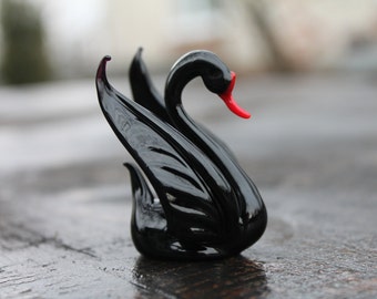 Glass Black Swan  Miniature, Animals Glass, Swan Glass Miniature,  Art Glass Swan Figurine Swan Bird Figurine Bird Figure Glass Figurine