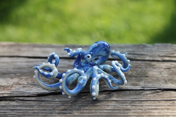 Figurine Miniature Blown Glass RedOctopus Animal Collectible Lampwork Poison Art