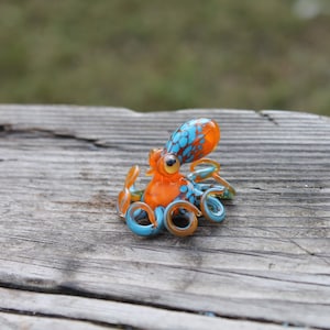 Blown Glass Orange and Blue Octopus glass figurine Octopus Glass Ocean Octopus Kraken Glass Octopus Figurine image 5