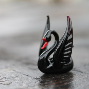 Glass Black Swan  Miniature, Animals Glass, Swan Glass Miniature,  Art Glass Swan Figurine Swan Bird Figurine Bird Figure Glass Figurine