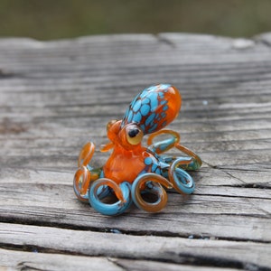 Blown Glass Orange and Blue Octopus glass figurine Octopus Glass Ocean Octopus Kraken Glass Octopus Figurine image 4