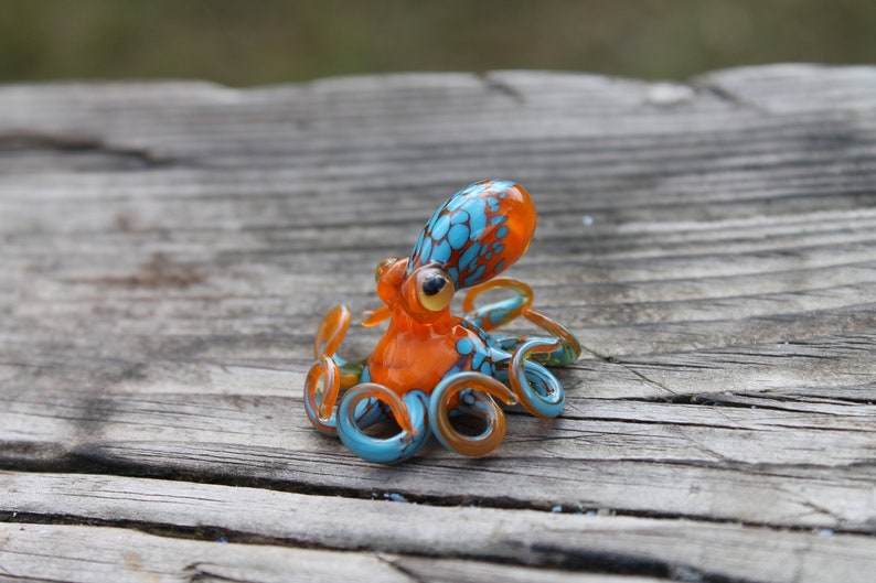 Blown Glass Orange and Blue Octopus glass figurine Octopus Glass Ocean Octopus Kraken Glass Octopus Figurine image 4