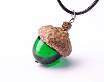 Glass Acorn Necklace, Glass Acorn Lampwork,acorn ornament, made from flamework glass and an acorn cap Matte Organic Ivory