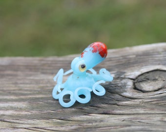 Glass Azure Light Blue Octopus Pendants Glass figurine Octopus Glass Ocean Octopus Kraken Glass Octopus Figurine