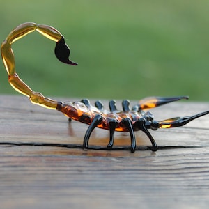 Black Glass Scorpion Figurine Glass Scorpio Scorpion Glass Miniature, Black Emperor Scorpion Glass Sculpture