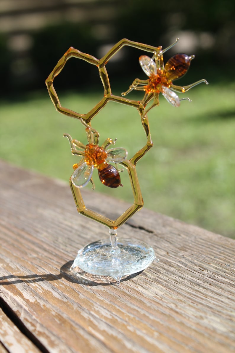 Glass Honeycomb and Bee Collectible Figurine Glass Bee Blown Glass ...